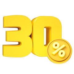 3d-render-30-percentage-font-yellow