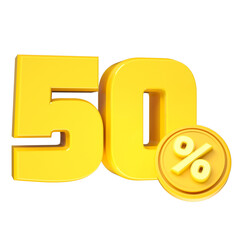 3d-render-50-percentage-font-yellow