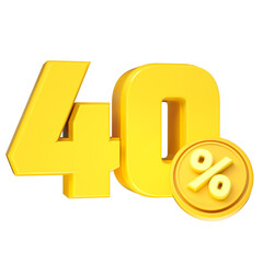 3d-render-40-percentage-font-yellow