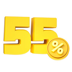 3d-render-55-percentage-font-yellow