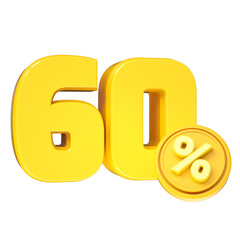 3d-render-60-percentage-font-yellow