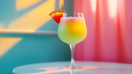 Refreshing Yellow Green Cocktail with Grapefruit Garnish