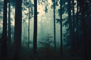 Naklejka premium forest full of thick fog