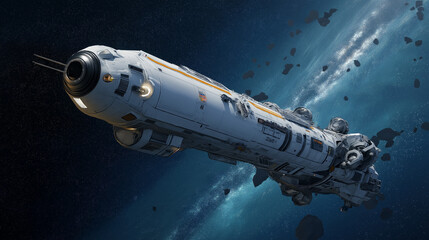 Obraz premium Autonomous Deep Space Exploration Vessel Futuristic Spaceship Design