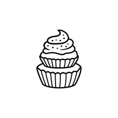 Delicious Cupcake Outline Black and White Illustration