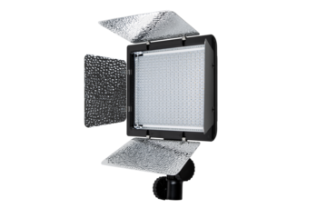 Professional LED studio light with metal barn doors, isolated on transparent back