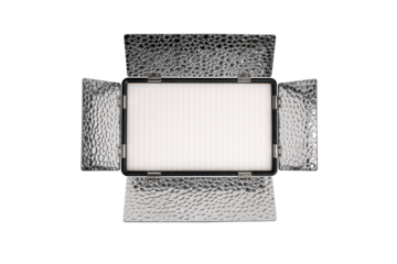 Studio LED light panel with barn doors, isolated on transparent background, front view...