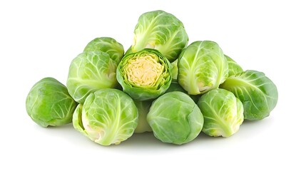 Fototapeta premium Freshly Heaped Brussels Sprouts Isolated on White Background