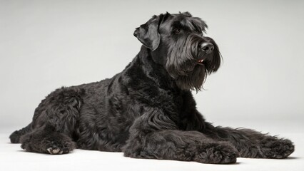 Black Russian Terrier on studio background
