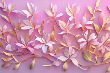 3D Honeysuckle flower branches on elegant pastel background. Wedding invitations, greeting cards, wallpaper, background, printing, poster, social ads, banner	
