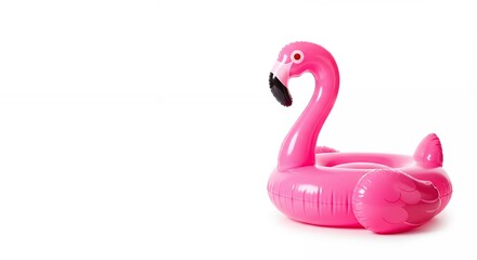 Fototapeta premium Pink Inflatable Flamingo on White Background