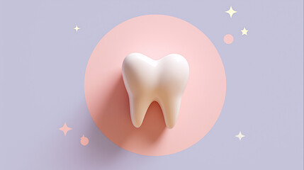 One pure white tooth on pastel circle background