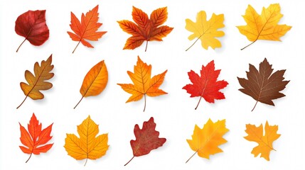 Vibrant Fall Leaves Isolated on White Background � Nature Collection