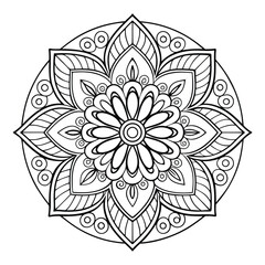 Circular pattern in the form of a mandala. Henna tattoo mandala. Mehndi style. Decorative pattern in oriental style. Coloring book page.