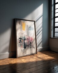 Abstract Painting Leaning Against Wall in Sunlit Room