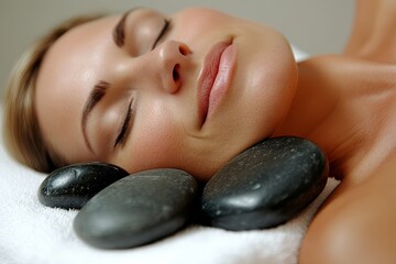A woman is reclining on a bed at the spa with her head covered in a towel