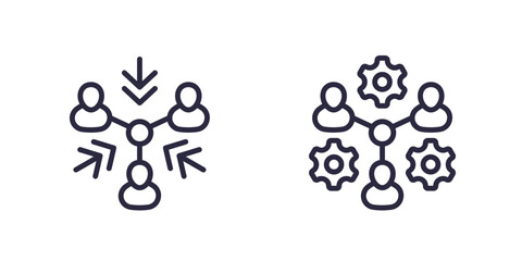 cooperation and combined effort line icon with people