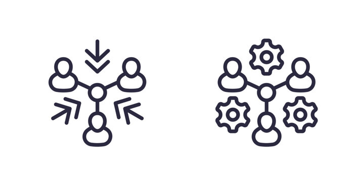 cooperation and combined effort line icon with people