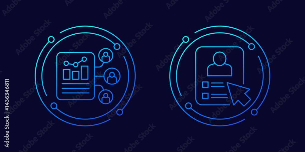 Poster user metrics and data icons, linear design