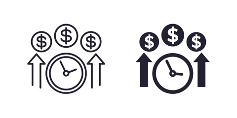 time to invest money icons, line and solid design