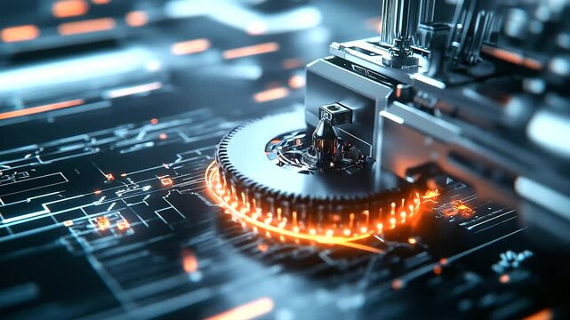 A high-tech D printer with a futuristic design, printing a mechanical part, completely isolated on a white background.
