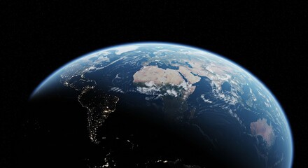 Fototapeta premium Earth viewed from space with a focus on the vast blue oceans, highlighting the importance of water, clean and minimalistic design, soft light, environmental message