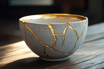 White bowl with gold leaf design, surrounded by fresh red apples and vibrant green leaves on a wooden table, creating an elegant and natural display.