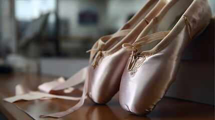 Delicate pink pointe shoes evoke the artistry and passion of ballet, inspiring a sense of aspiration.