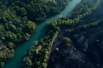 An emotional depiction of nature's resilience amid devastation, highlighting survival and renewal.