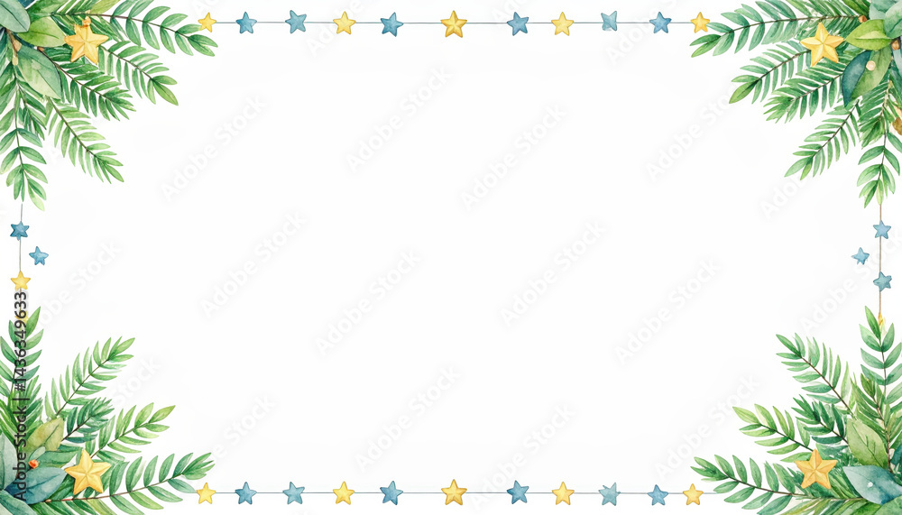 Aufkleber elegant watercolor frame of firefly lights and leaves creates festive and cheerful border, perfect f