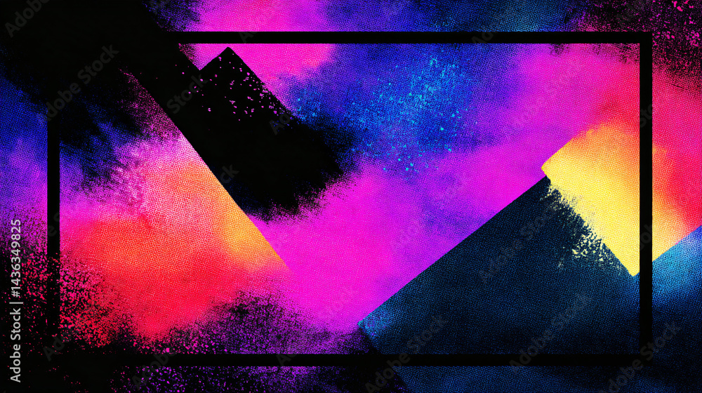 Poster retro pop-style colorful frame with png transparency