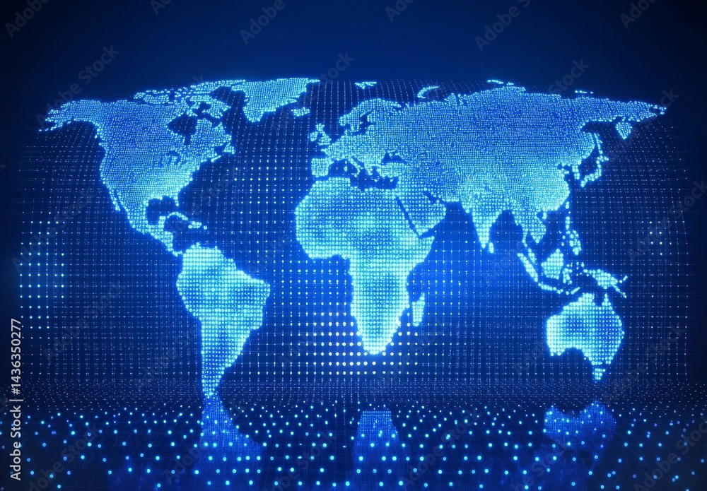 Poster the digital age and global connectivity are represented by a complex network of lines and dots surro