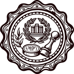 Vintage seal design with wax stamp and laurel wreath emblem.