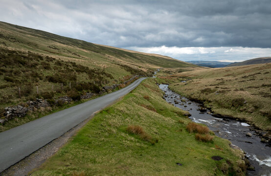 The single track road to Trecastle in the Brecon Beacons, South Wales, UK