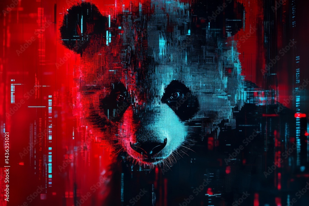 Poster toxic panda malware is symbolized by a panda bear positioned against a background of binary data and