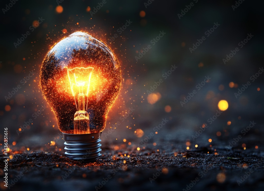 Poster a digitally enhanced, glowing lightbulb serves as a symbol of technological progress and innovation,