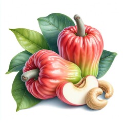 Cashew apple digital painting watercolor illustration, isolated on white background