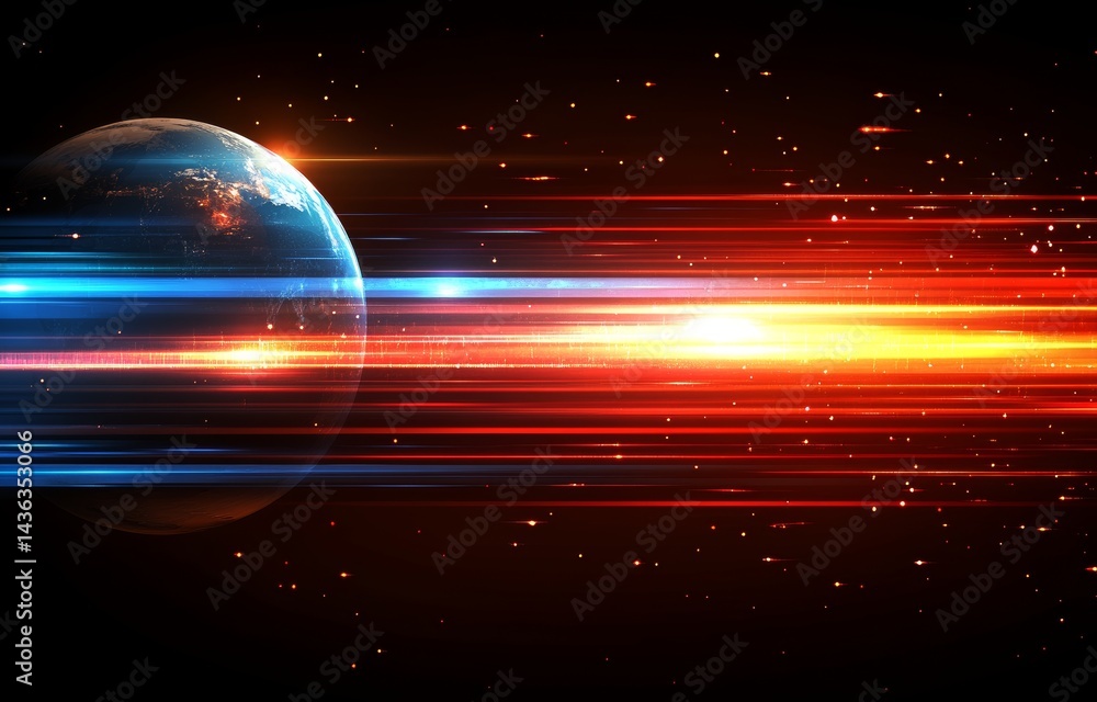 Aufkleber the image features a globe with vibrant, abstract light trails that convey a sense of speed and glob