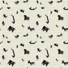 12 native animal seamless pattern , black and white . fabric , textile , wallpaper ,backgrounds  , decorate  interior for kid . 