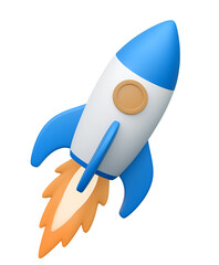 Fototapeta premium Minimal 3D rocket launch icon for startup success, business growth, innovation, product launch, technology development, and leadership branding