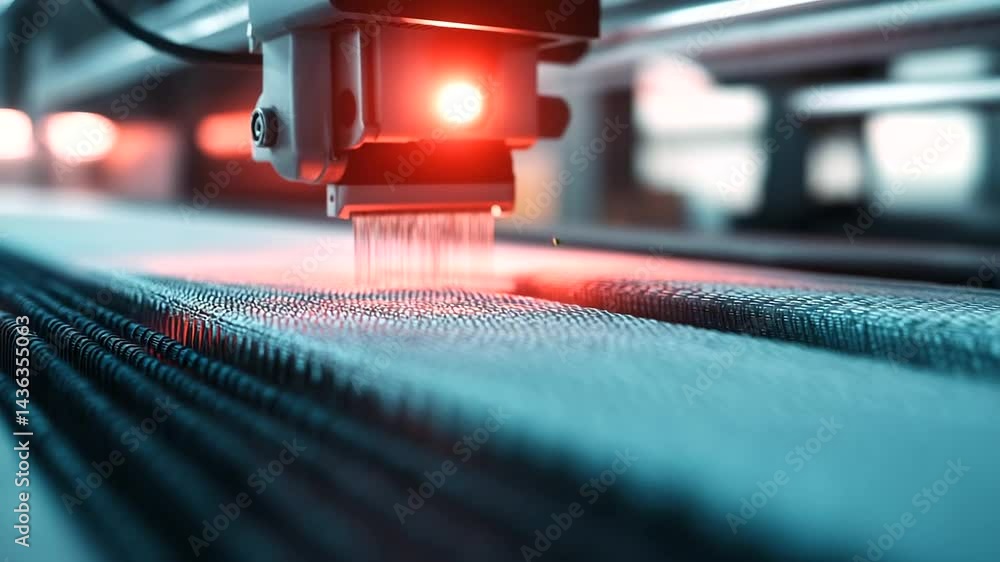 Poster a futuristic smart weaving machine, sharply isolated on a white background, crafting intricate texti