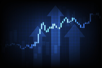Vector blue glowing stock market growth chart - investment, global economics, cryptocurrency, trading, bull market