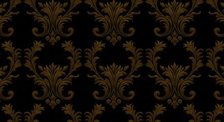 Midnight Bloom Damask AI Generated