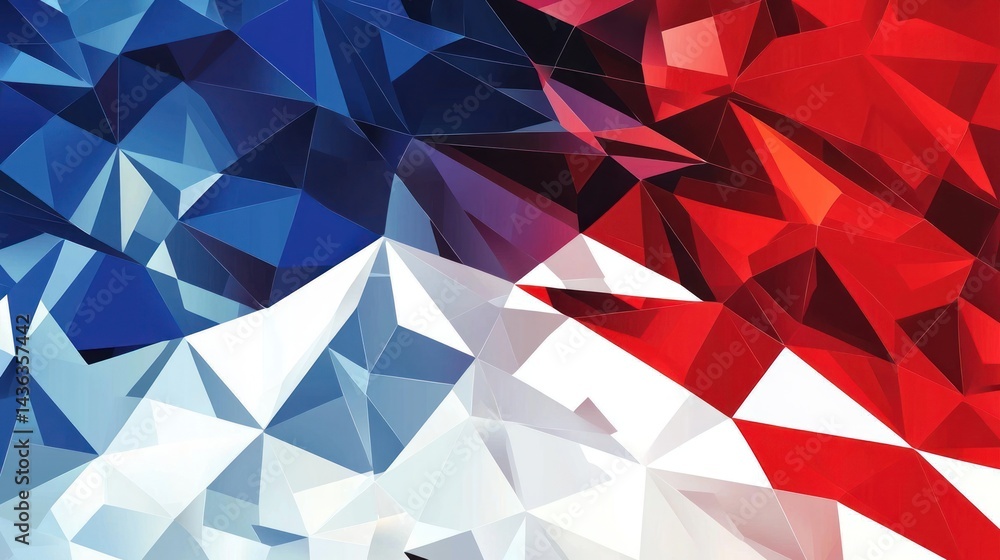 Poster a flag designed with abstract geometric shapes.