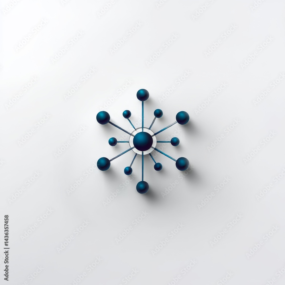 Aufkleber 3d render of a molecular structure: blue spheres connected to a central node on a white background