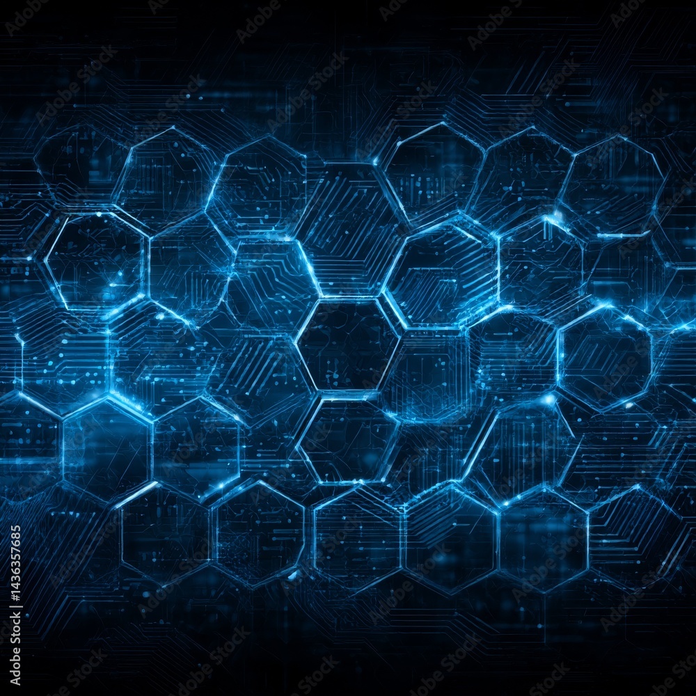Leinwandbilder abstract blue hexagon network: futuristic technology background with glowing circuit board design an