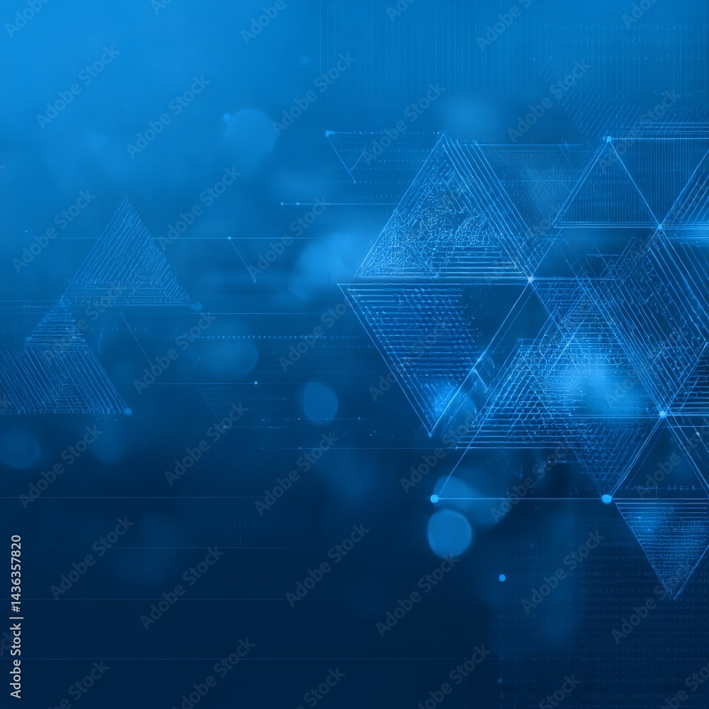 Poster Abstract Blue Technology Background with Triangles and Lines, Futuristic Design for Digital Concepts