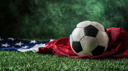 Naklejka premium A flag draped over a soccer ball.