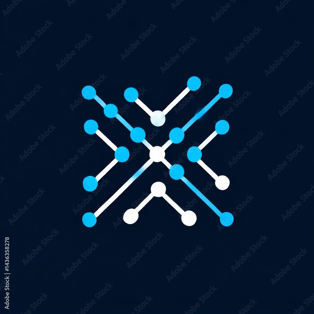Poster Abstract Network: Interconnected Nodes in Blue and White on a Dark Background