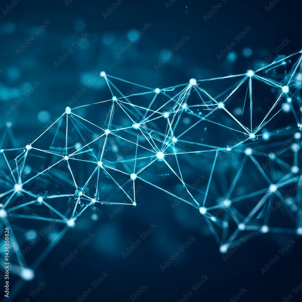 Poster Connected Network of Nodes: Abstract Blue Plexus Design for Technology or Scientific Visualization